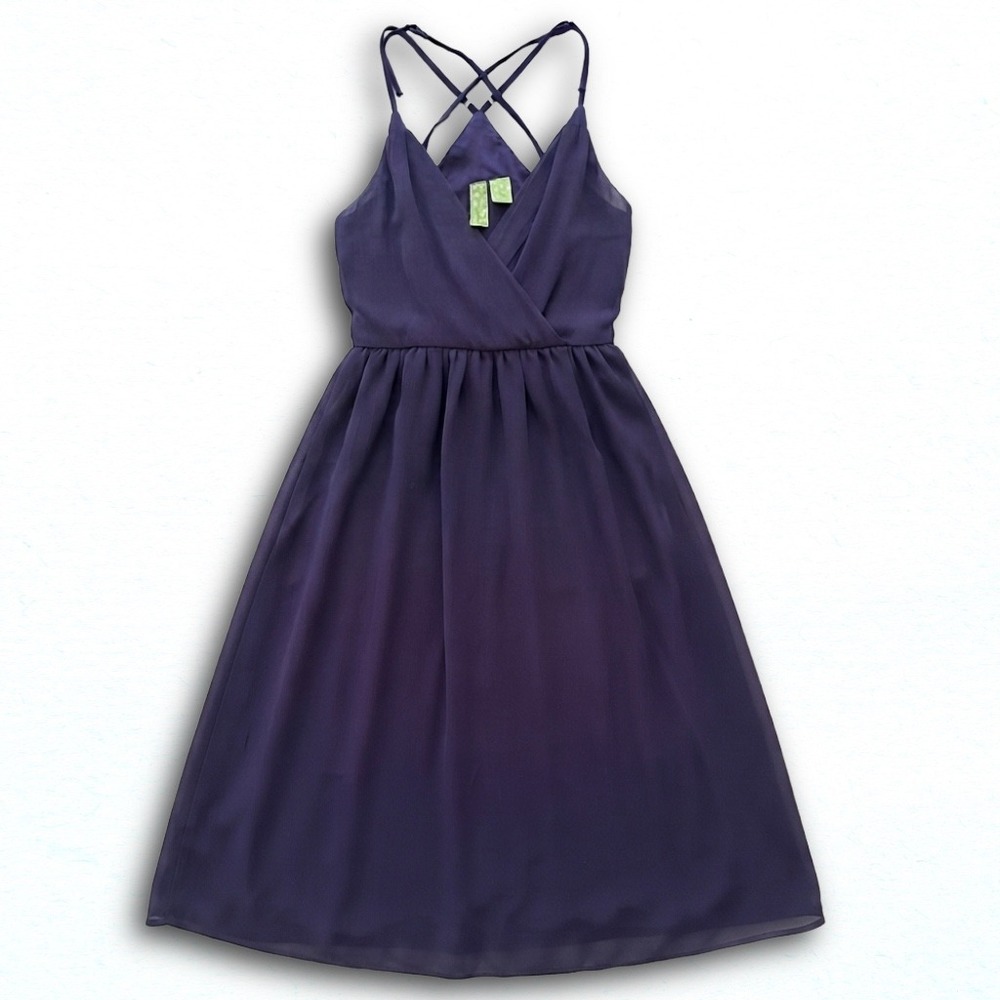 Johnny Martin Purple Chiffon Wrap V-Neck Cross Back Cocktail Dress Size 3